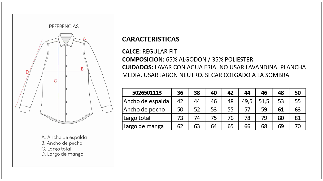 Tabla de Medidas Camisas Britches